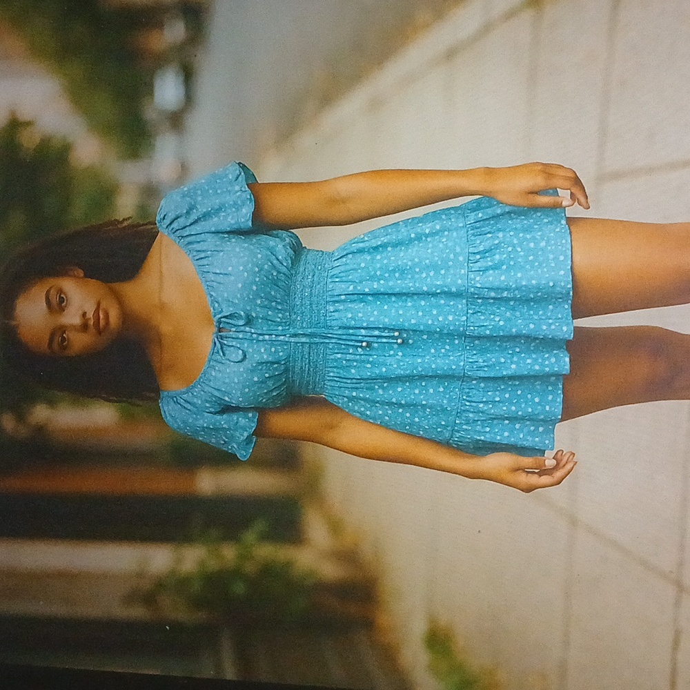 Faroro: Youth Short sleeve dress, green & white, polka dot pattern, L(G) NWT